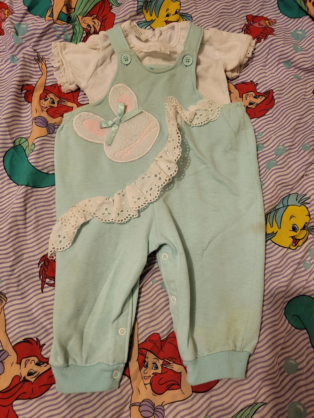 Vintage Buster Brown Blue Bunny Easter One Piece Romper Outfit 12 M